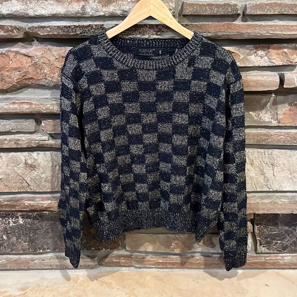 Pussycat London Metallic Gold and Black Checker Sweater